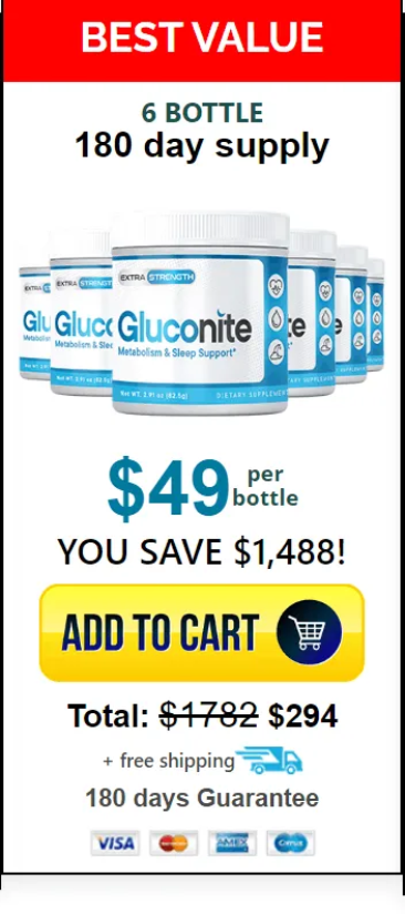 Gluconite six bottle 180-day supply best value sale offer with free shipping and maximum discount for bulk purchase